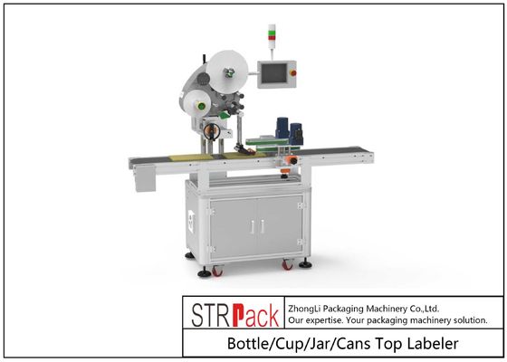 Máquina etiquetadora de botellas de 300 piezas por minuto, taza, tarro, latas, etiquetadora superior