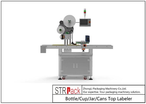 Máquina etiquetadora de botellas de 300 piezas por minuto, taza, tarro, latas, etiquetadora superior