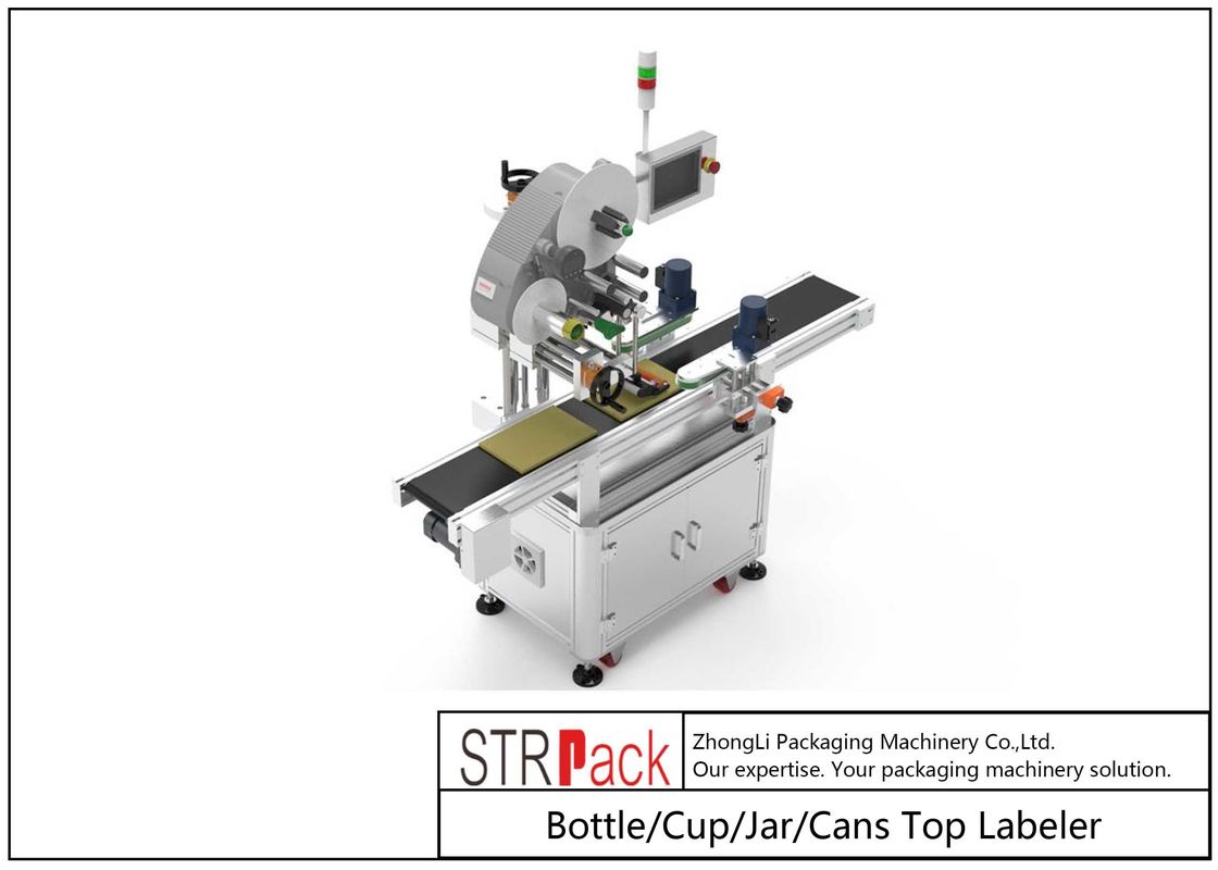 Máquina etiquetadora de botellas de 300 piezas por minuto, taza, tarro, latas, etiquetadora superior